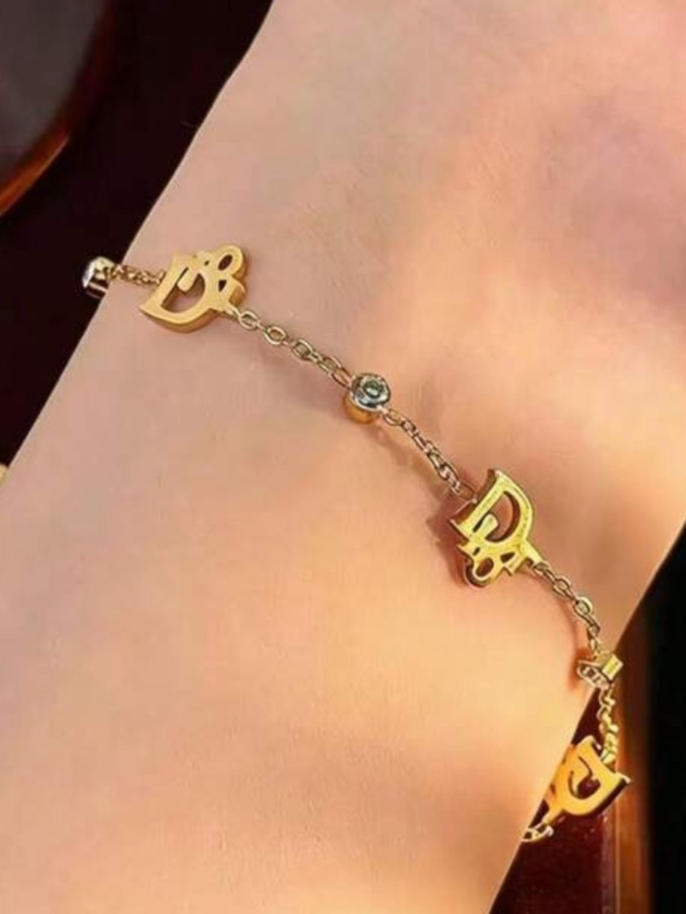 Gold & Crystal Accent Lettered Charm Bracelet